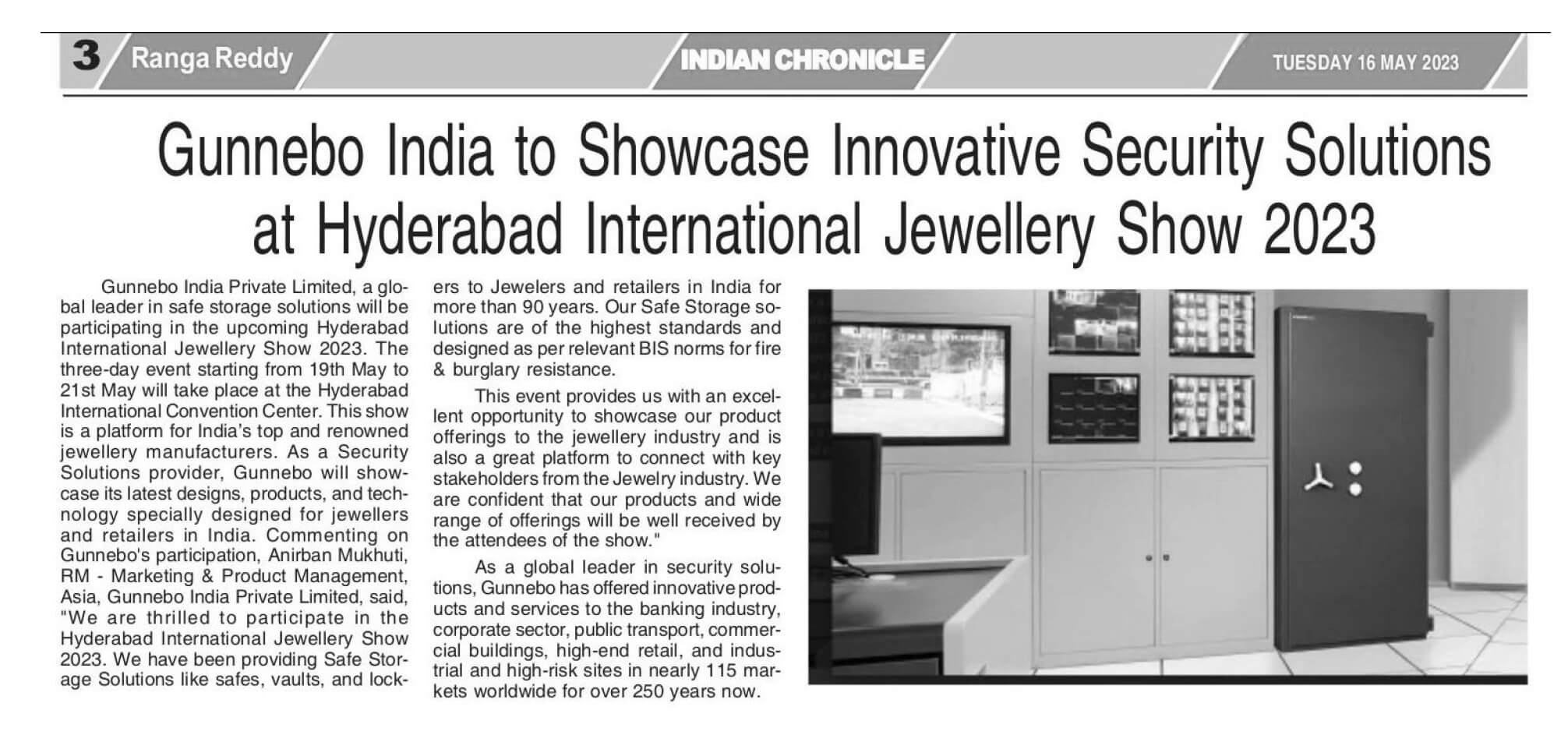 Gunnebo India to Showcase Innovative Security Solutions at Hyderabad International Jewellery Show 2023